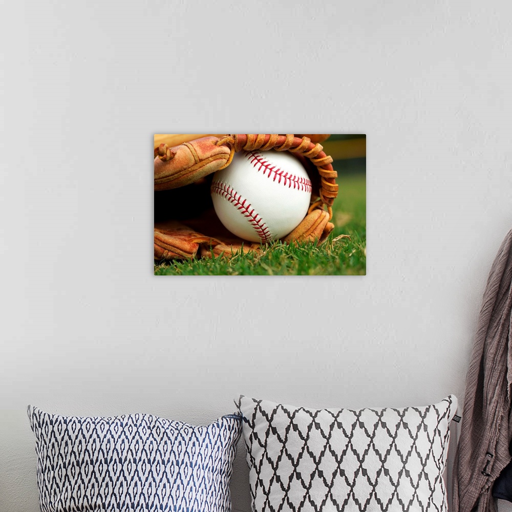 A bohemian room featuring New Baseball in a Glove in the Outfield.