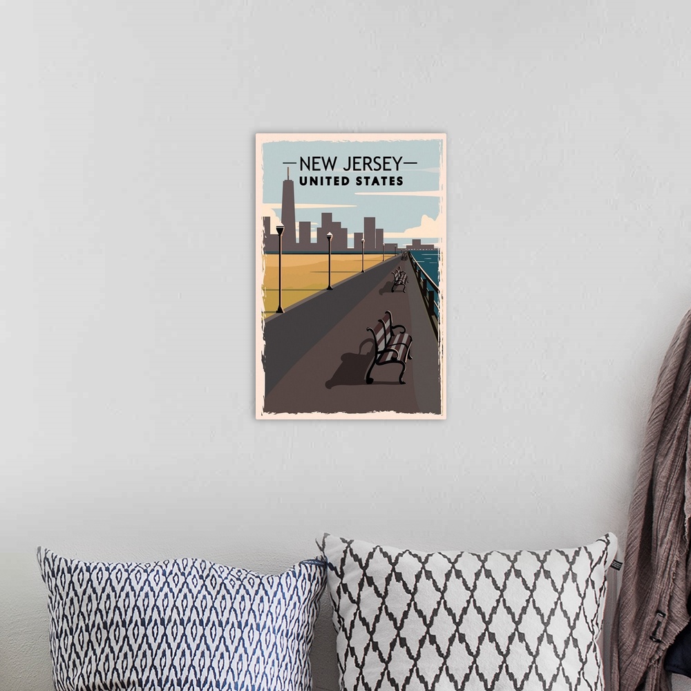 A bohemian room featuring New Jersey Modern Vector Travel Poster