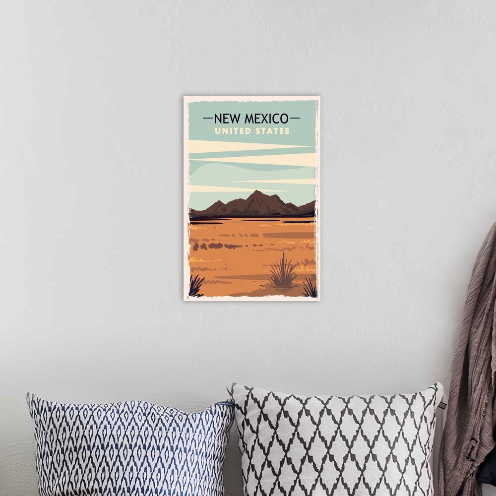 A bohemian room featuring New Mexico Modern Vector Travel Poster