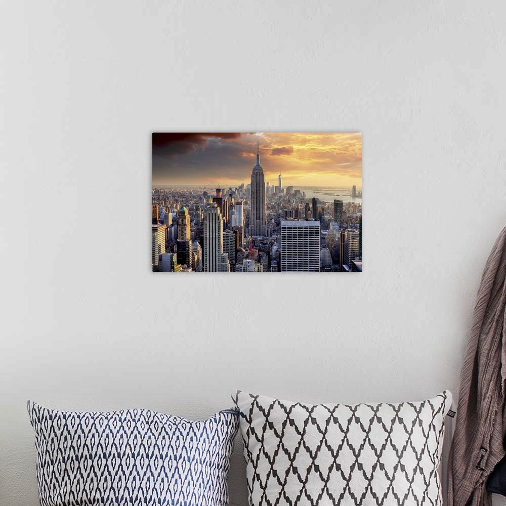 A bohemian room featuring New York Skyline At Sunset