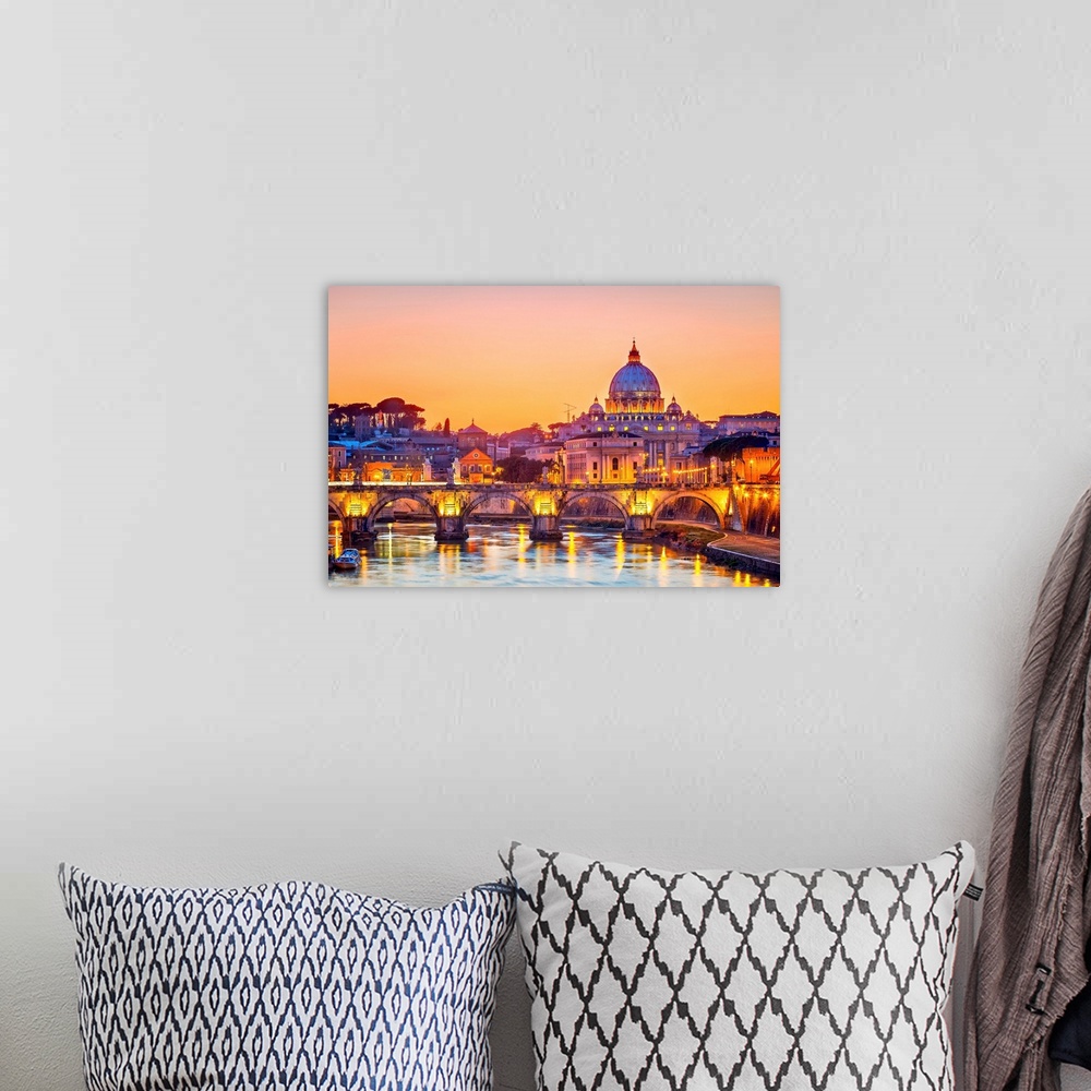 A bohemian room featuring Night view of St. Peter's Cathedral in Rome, Italy