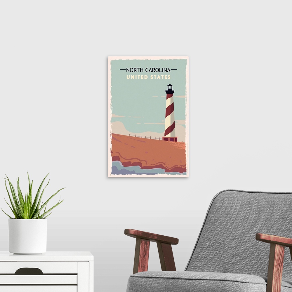 A modern room featuring North Carolina Modern Vector Travel Poster