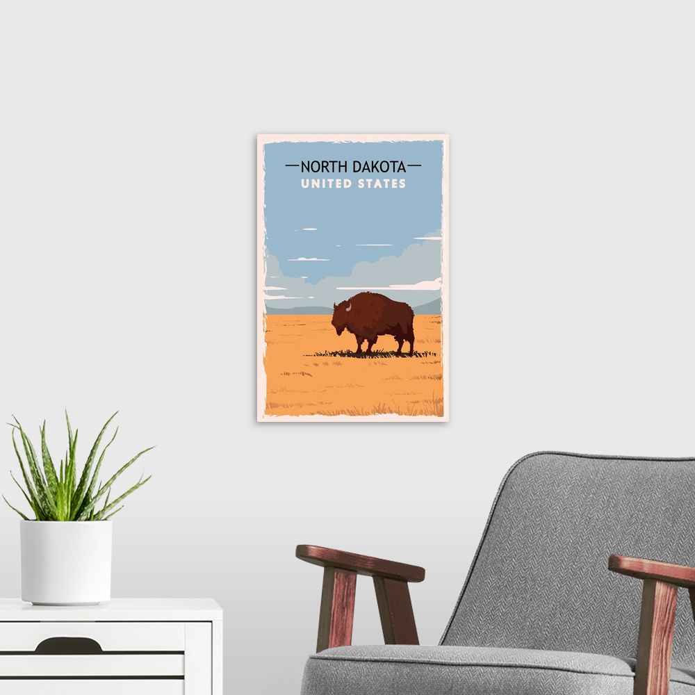 A modern room featuring North Dakota Modern Vector Travel Poster