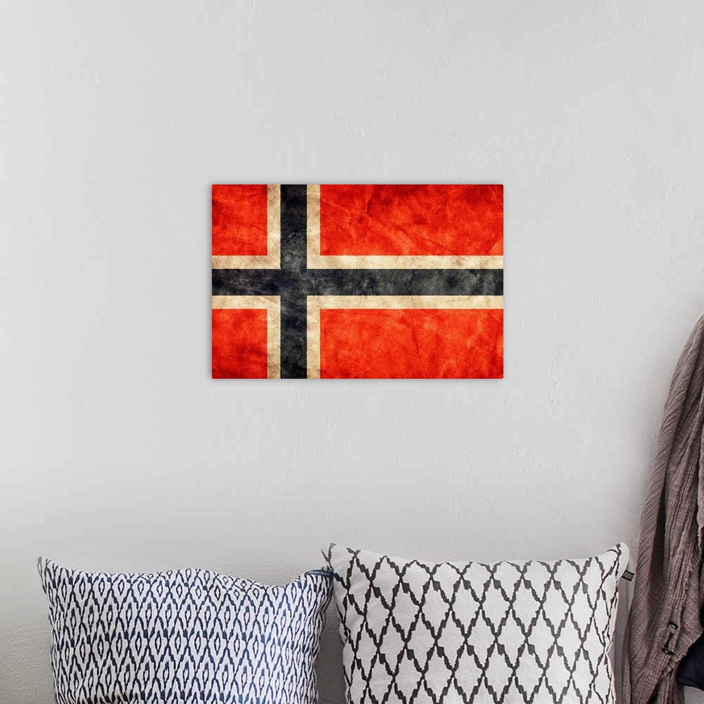 A bohemian room featuring Norway flag in a grunge style.