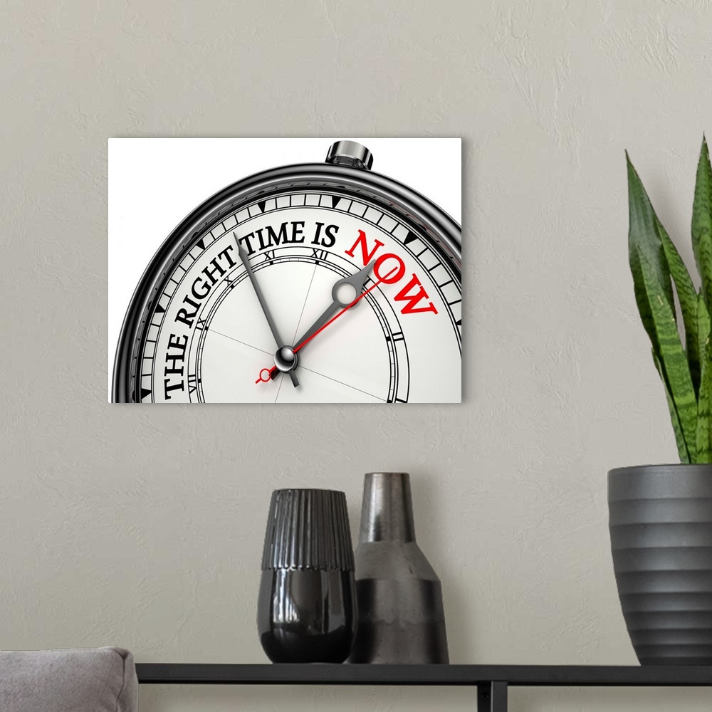 A modern room featuring Now The Right Time Clock