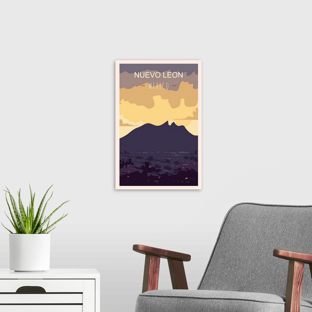 A modern room featuring Nuevo Leon Modern Vector Travel Poster