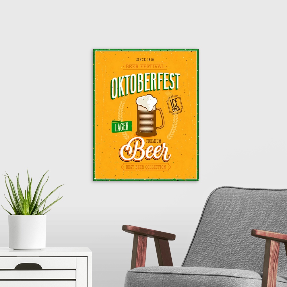 A modern room featuring Vintage Beer Brewery Poster. Vector illustration.