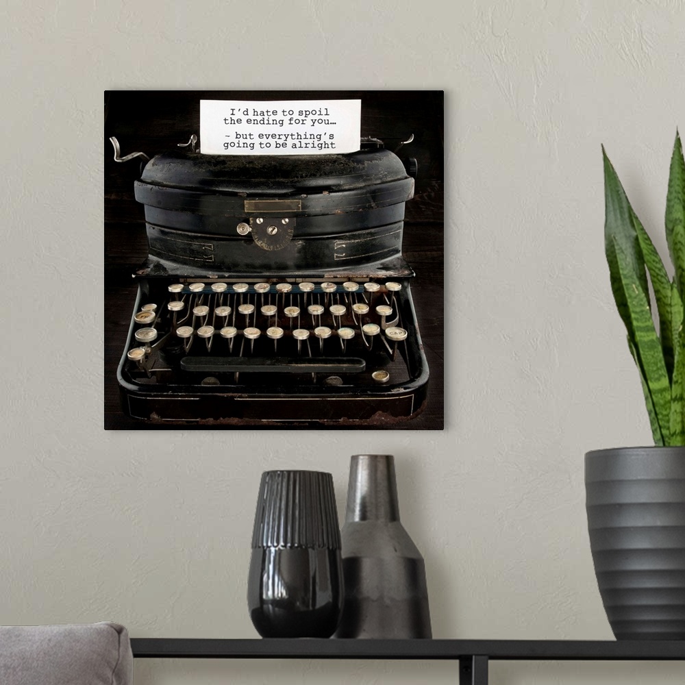 A modern room featuring Old Antique Typewriter With Text