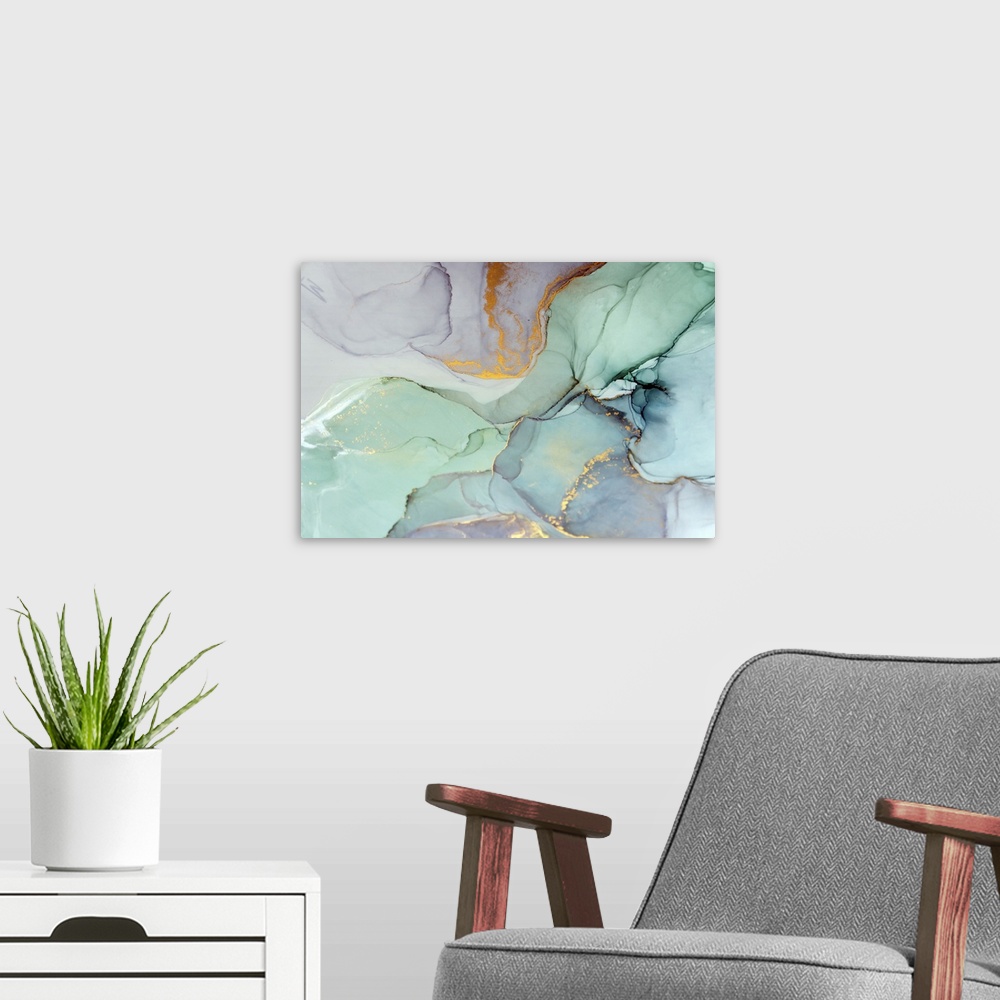 A modern room featuring Colorful abstract painting background done in highly-textured oil paint.