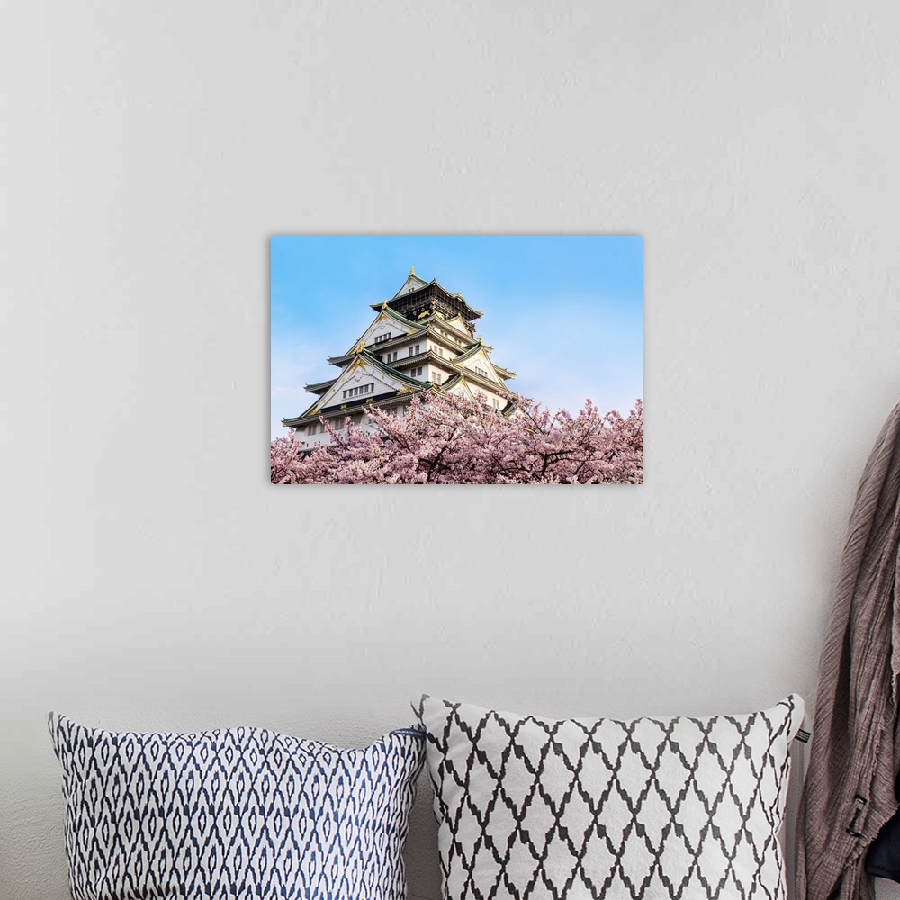 A bohemian room featuring Osaka Castle With Cherry Blossoms, Japan
