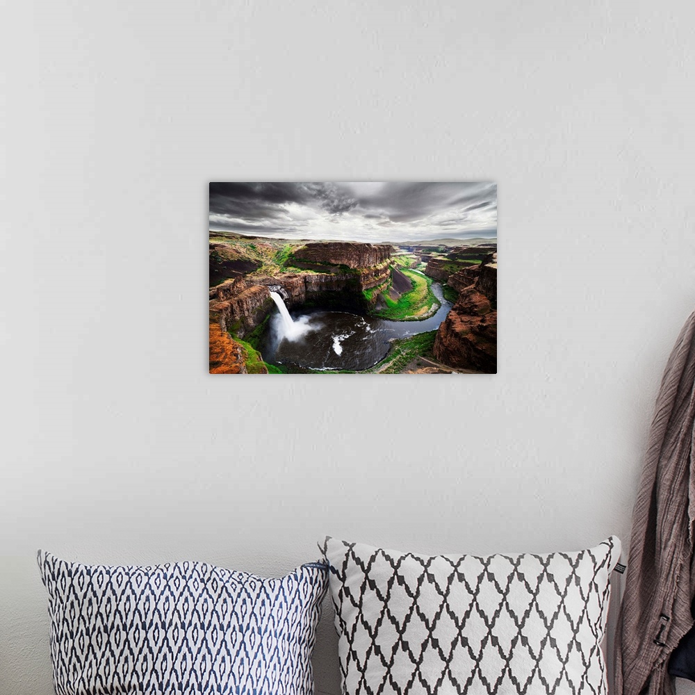 A bohemian room featuring Palouse Falls in Washington State.