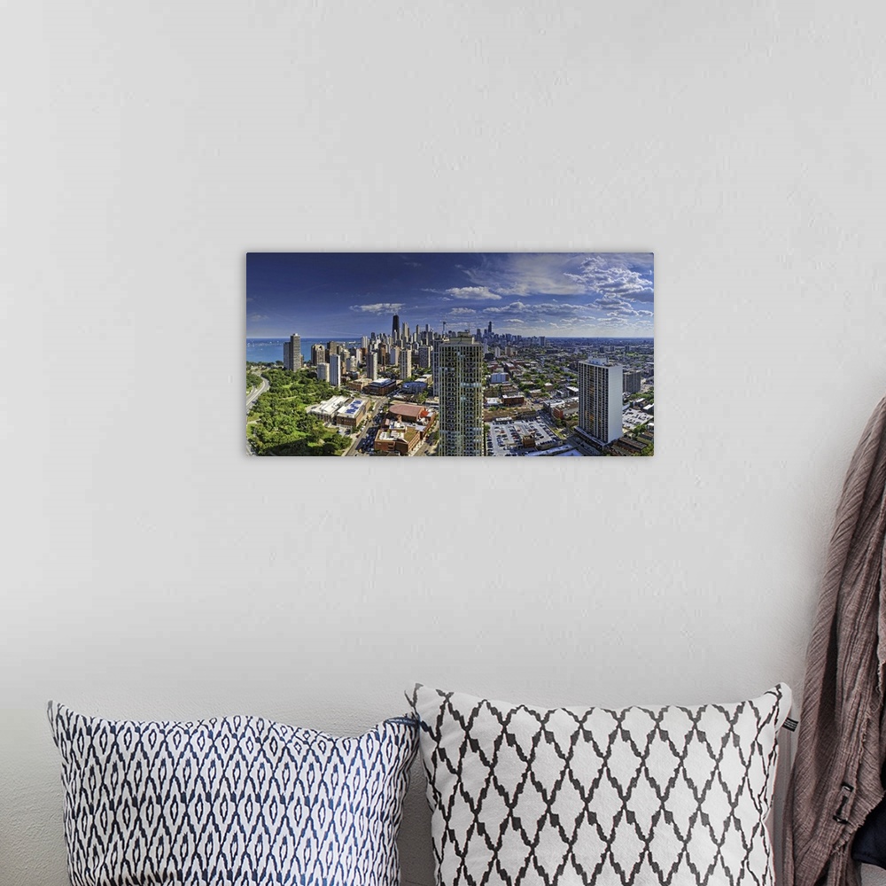 A bohemian room featuring Panorama Of North Chicago And The Navy Pier From Lincoln Park