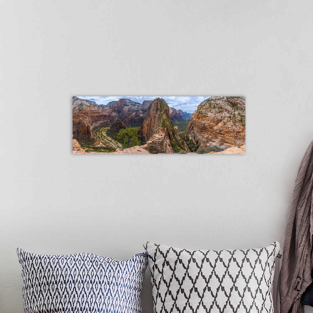 A bohemian room featuring Panoramic Of Zion Canyon Seen From The Angels Landing Trail, Zion National Park, Utah