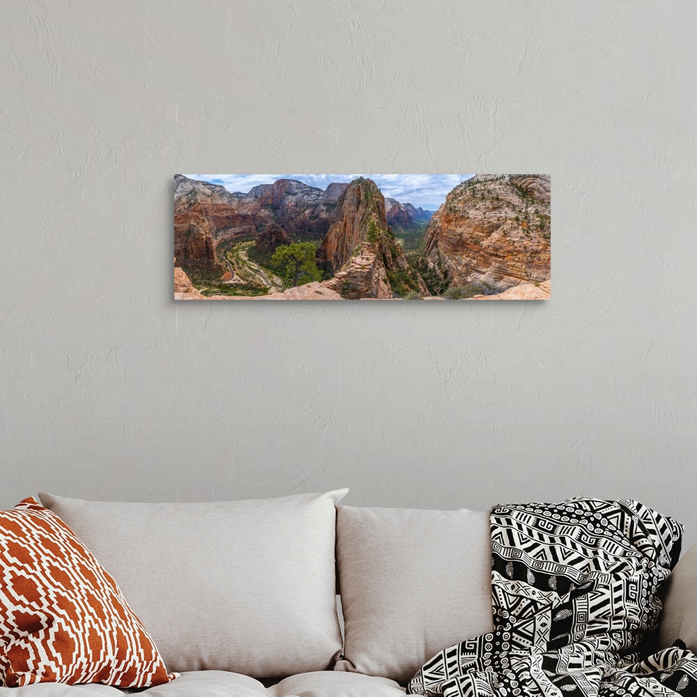 A bohemian room featuring Panoramic Of Zion Canyon Seen From The Angels Landing Trail, Zion National Park, Utah