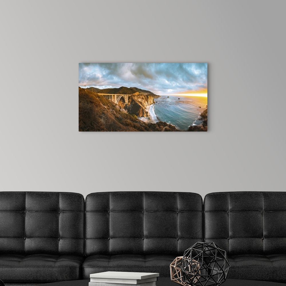 A modern room featuring Panoramic View Of Bixby Creek Bridge Along Highway 1, Monterey County, California