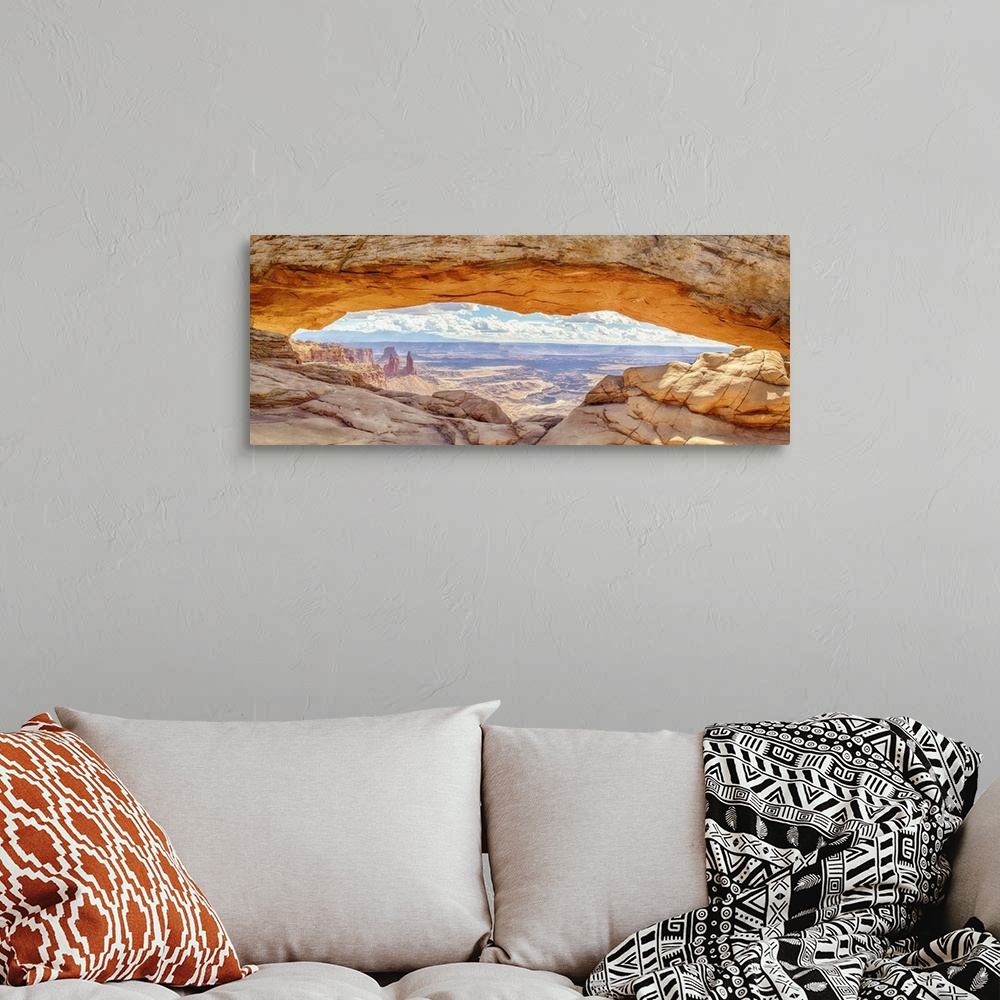 A bohemian room featuring Panoramic View Of Famous Mesa Arch, Canyonlands National Park, Utah