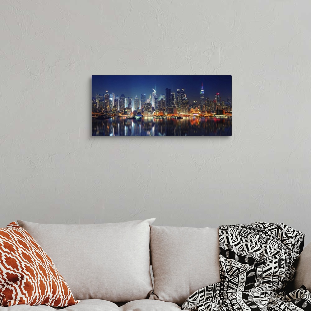 A bohemian room featuring Panoramic View Of Manhattan At Night