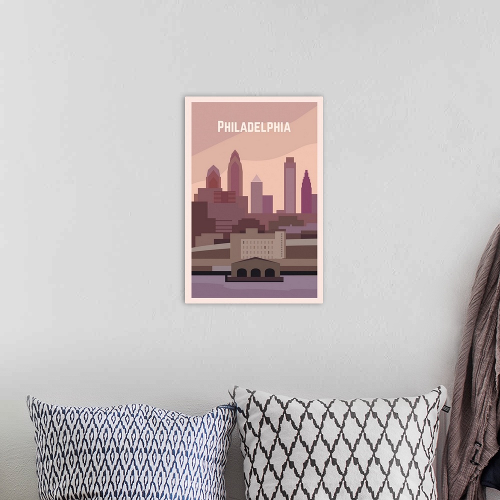 A bohemian room featuring Philadelphia Modern Vector Travel Poster
