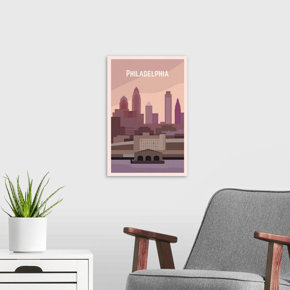 A modern room featuring Philadelphia Modern Vector Travel Poster