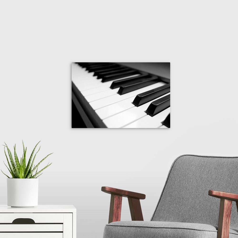 A modern room featuring Piano keyboard