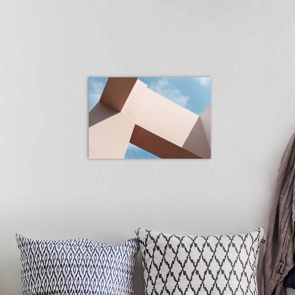 A bohemian room featuring Pink Abstract Modern Architecture Fragment Under Blue Sky On A Sunny Day