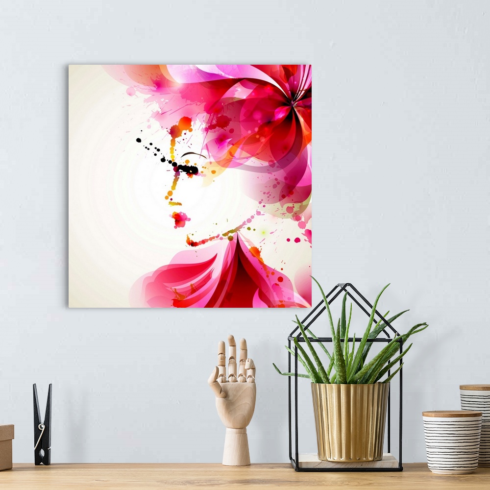 A bohemian room featuring Beautiful fashion women with abstract hair and design elements