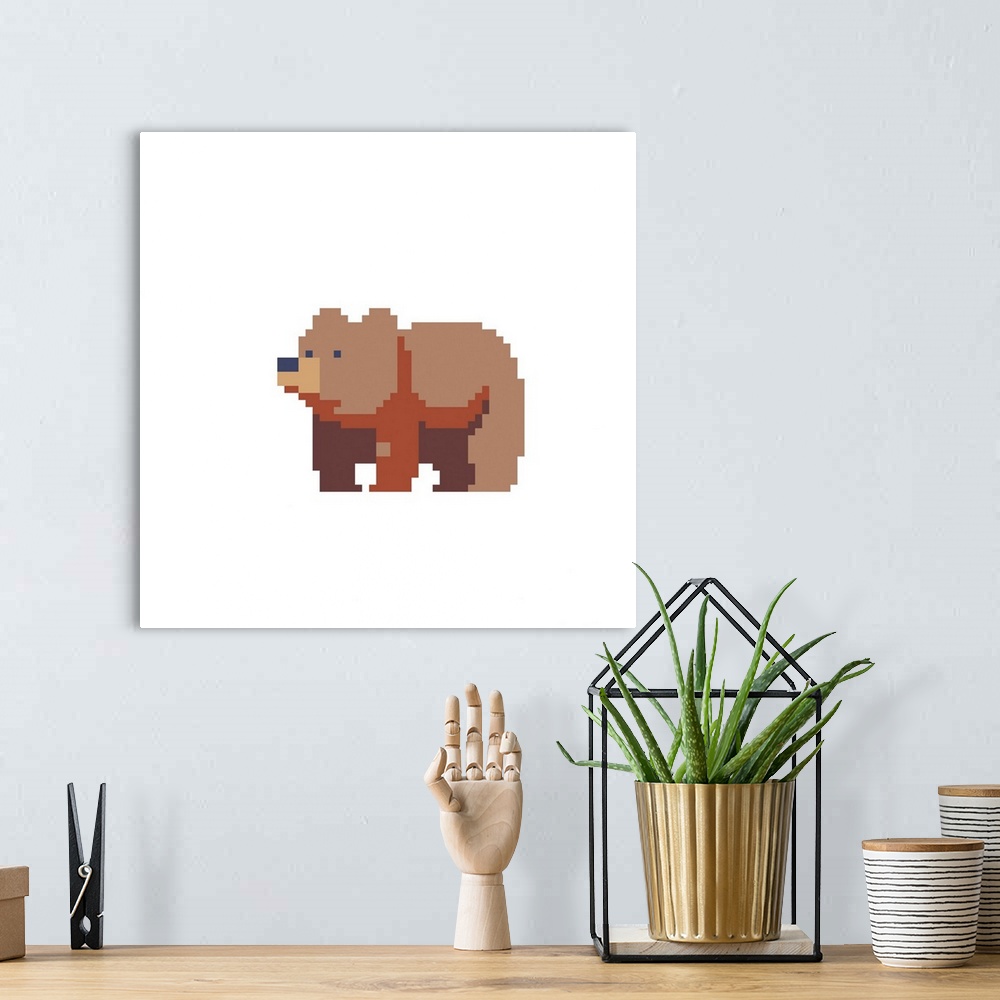 A bohemian room featuring Brown bear character. 8-bit icon. Originally a vector illustration.