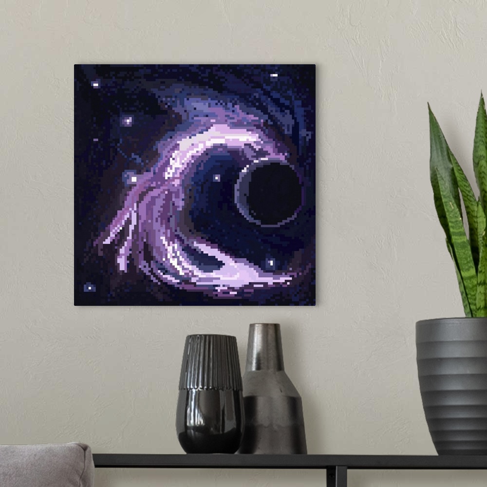 A modern room featuring Pixel cosmic area with lightning and planets. Originally an illustration.