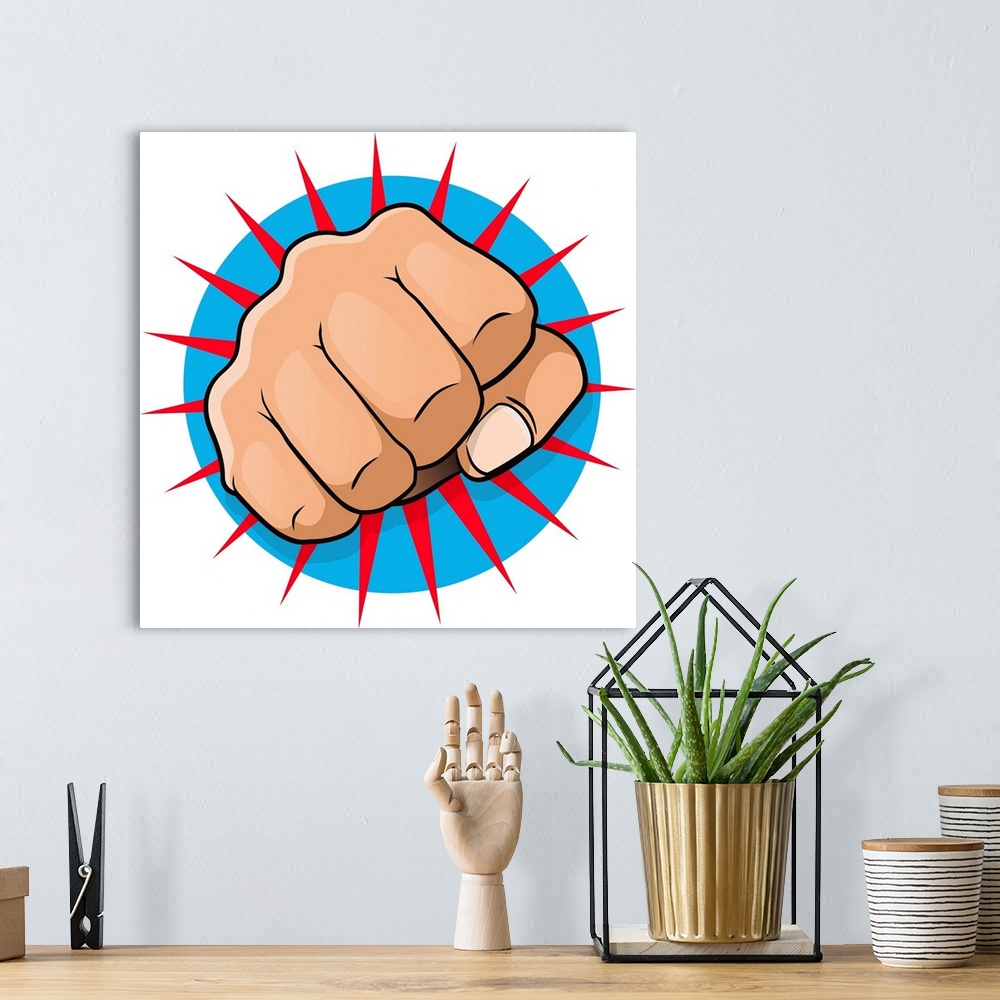 A bohemian room featuring Pop art style Punching Fist