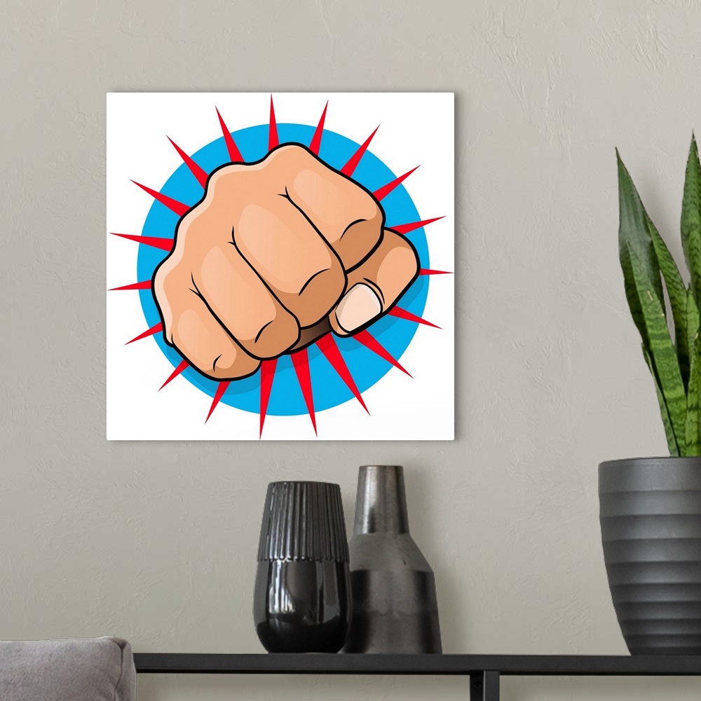 A modern room featuring Pop art style Punching Fist