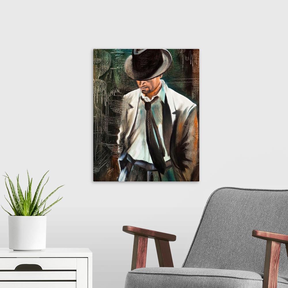 A modern room featuring Portrait of the man with a cigarette