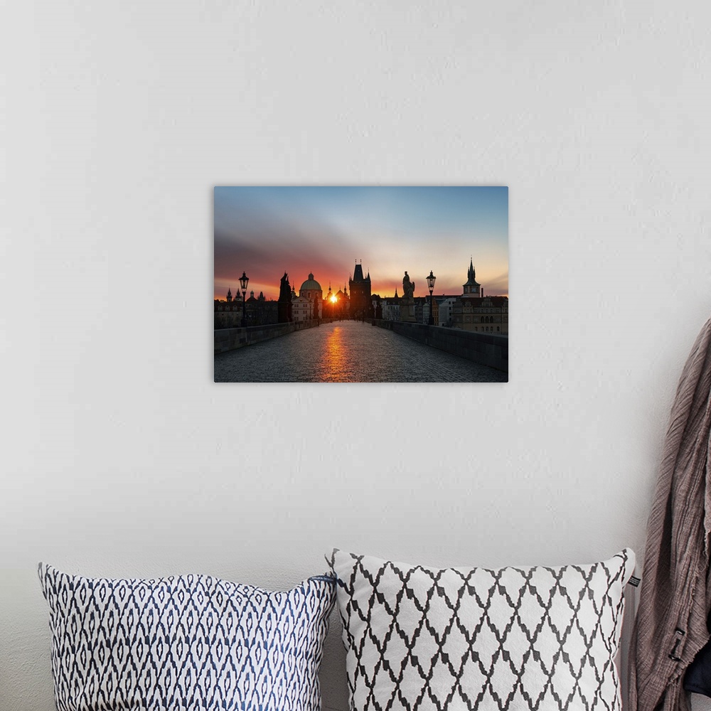 A bohemian room featuring Prague Skyline With Historical Buildings At Sunrise In Czech Republic