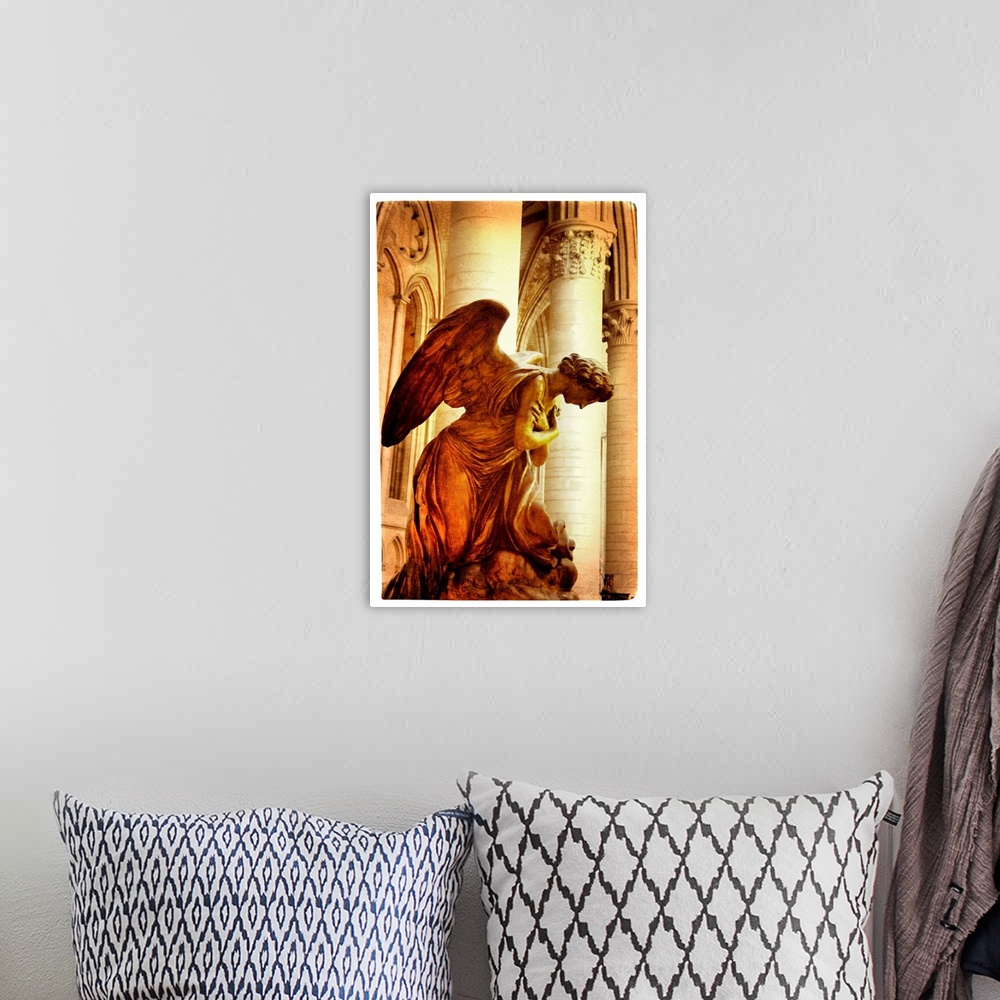 A bohemian room featuring praying angel -  artistic picture in retro style