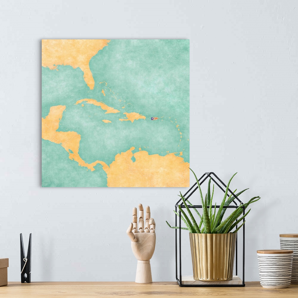A bohemian room featuring Map Of Caribbean - Puerto Rico (vintage Series)