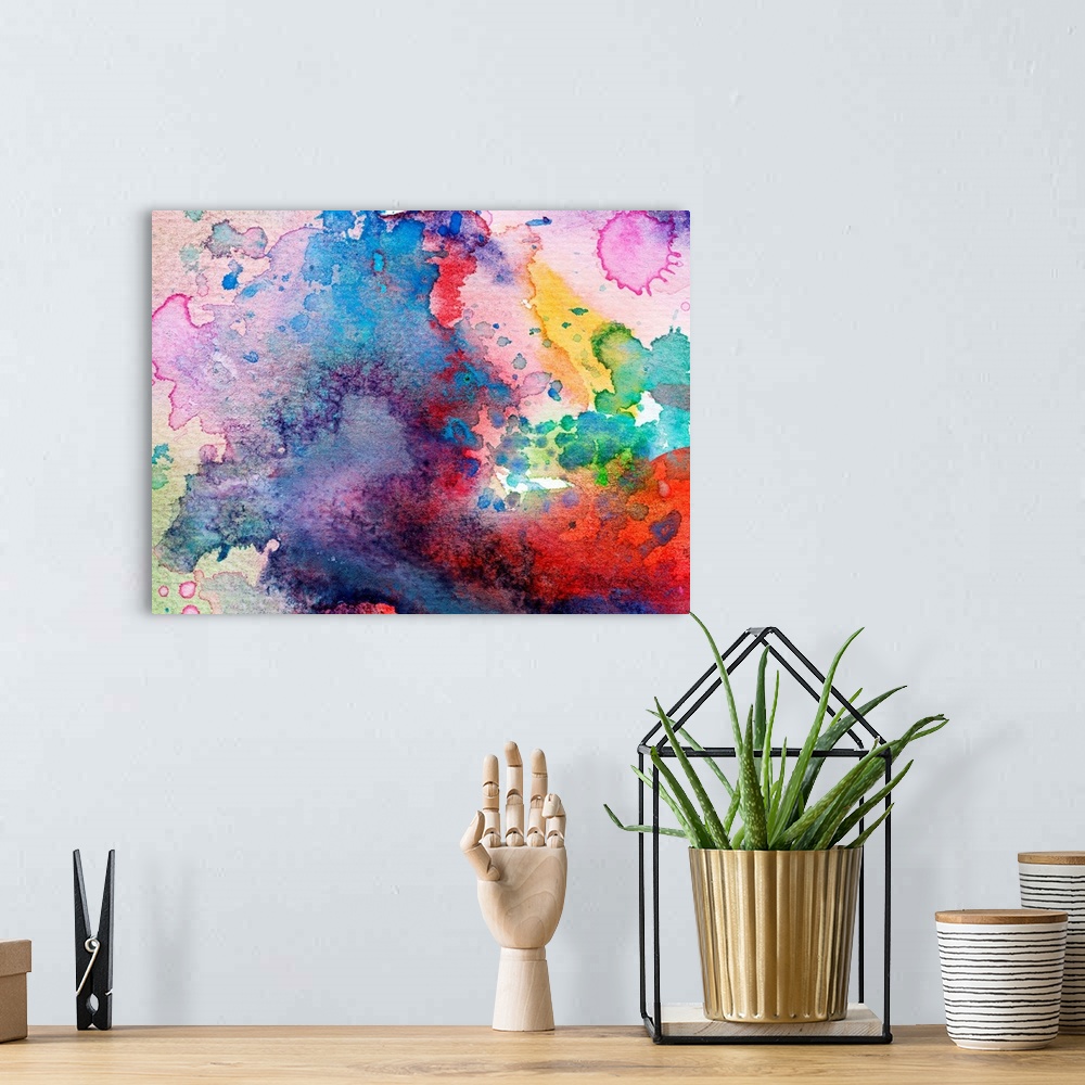 A bohemian room featuring Abstract painting background with expressive brush strokes