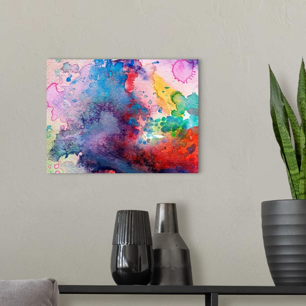 A modern room featuring Abstract painting background with expressive brush strokes