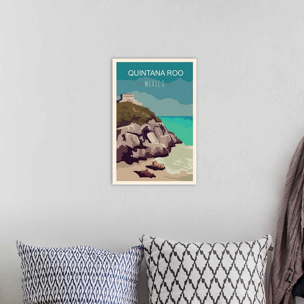 A bohemian room featuring Quintana Roo Modern Vector Travel Poster