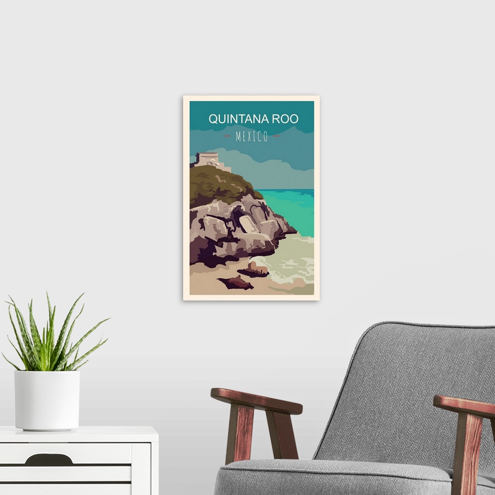 A modern room featuring Quintana Roo Modern Vector Travel Poster