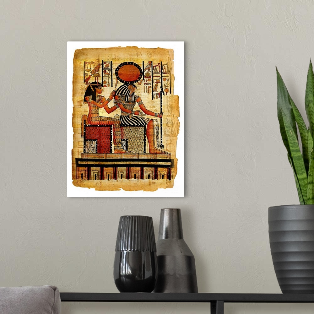 A modern room featuring ancient egyptian parchment