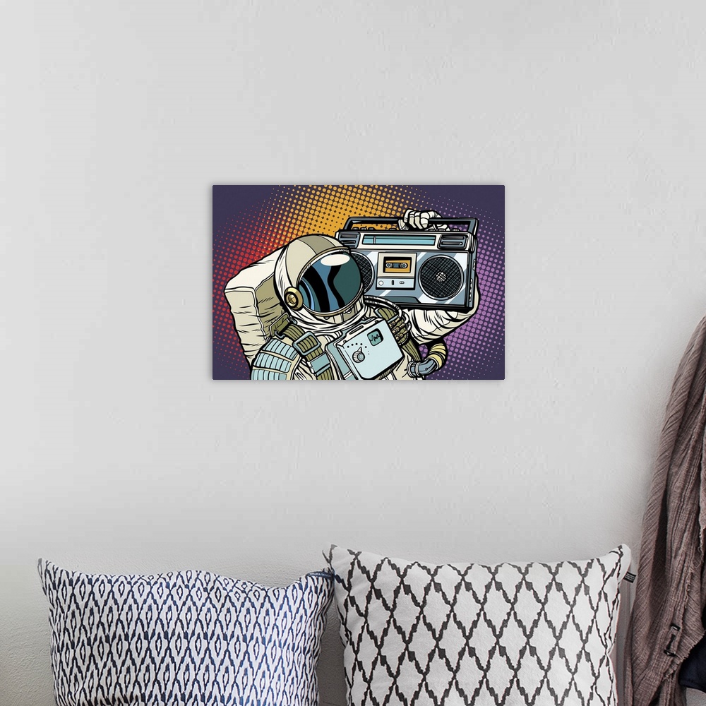 A bohemian room featuring Retro Pop Art Astronaut With Boombox
