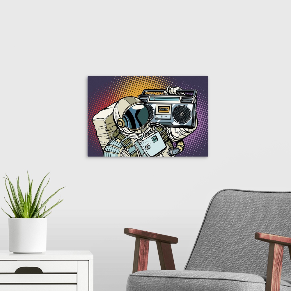 A modern room featuring Retro Pop Art Astronaut With Boombox
