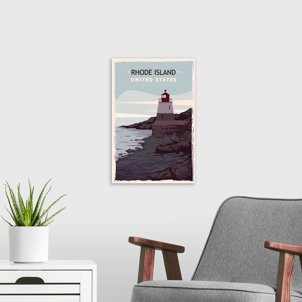 A modern room featuring Rhode Island Modern Vector Travel Poster