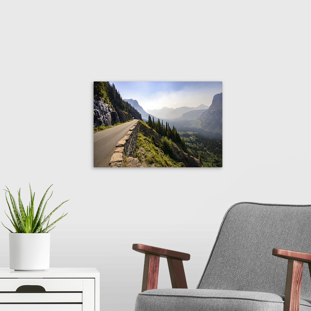 A modern room featuring Road And Tunnel With Valley View, Glacier National Park