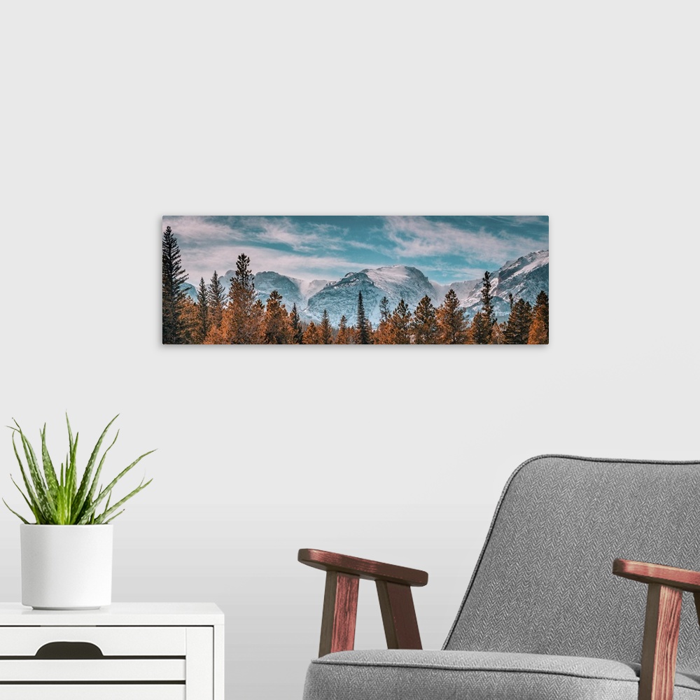 A modern room featuring Rocky Mountain National Park Mountains And Trees