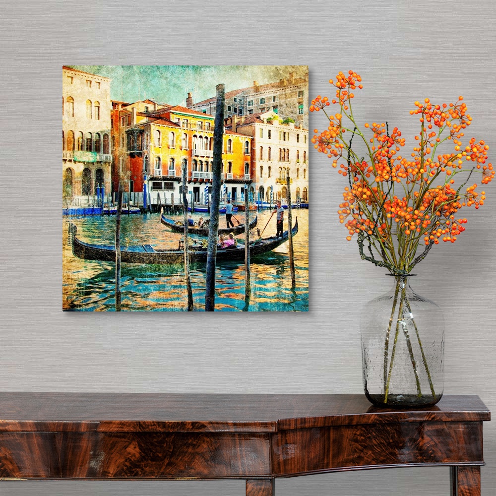 A traditional room featuring romantic venice - artwork in painting style