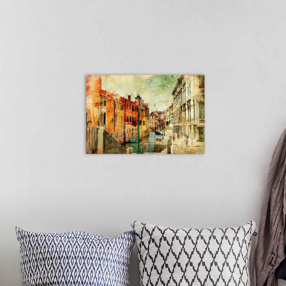 A bohemian room featuring romantic Venice - artwork in painting style