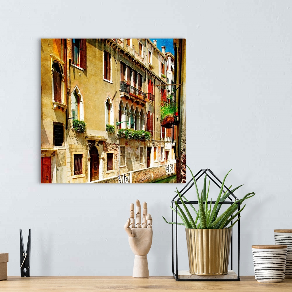 A bohemian room featuring colors of romantic Venice- painting style series - architecture