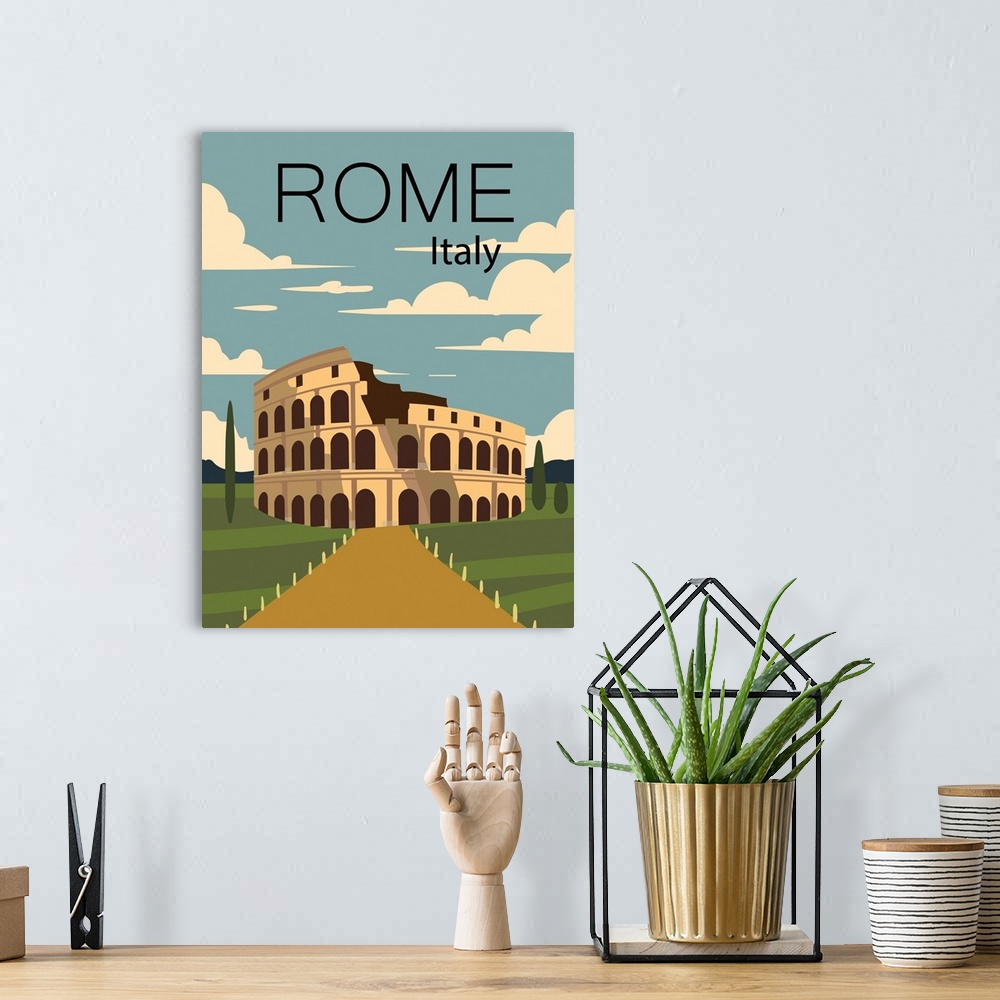 A bohemian room featuring Rome Modern Vector Travel Poster