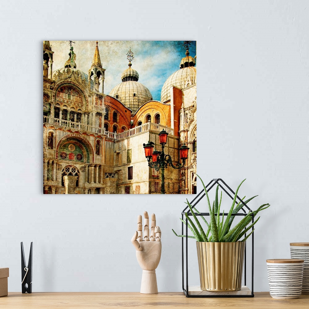 A bohemian room featuring amazing Venice - painting style series - San Marco square