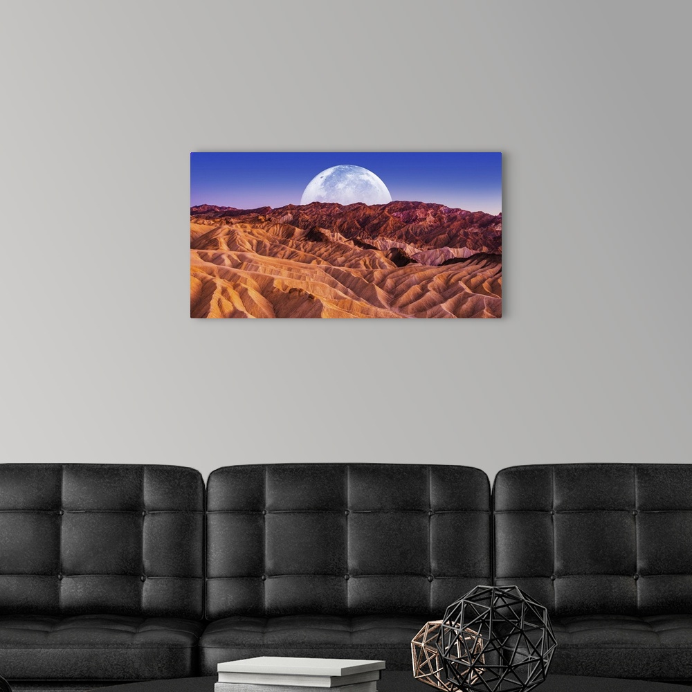 A modern room featuring Sandstones Landscape And The Moon, Death Valley National Park Badlands, California